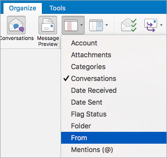 view header in outlook for mac